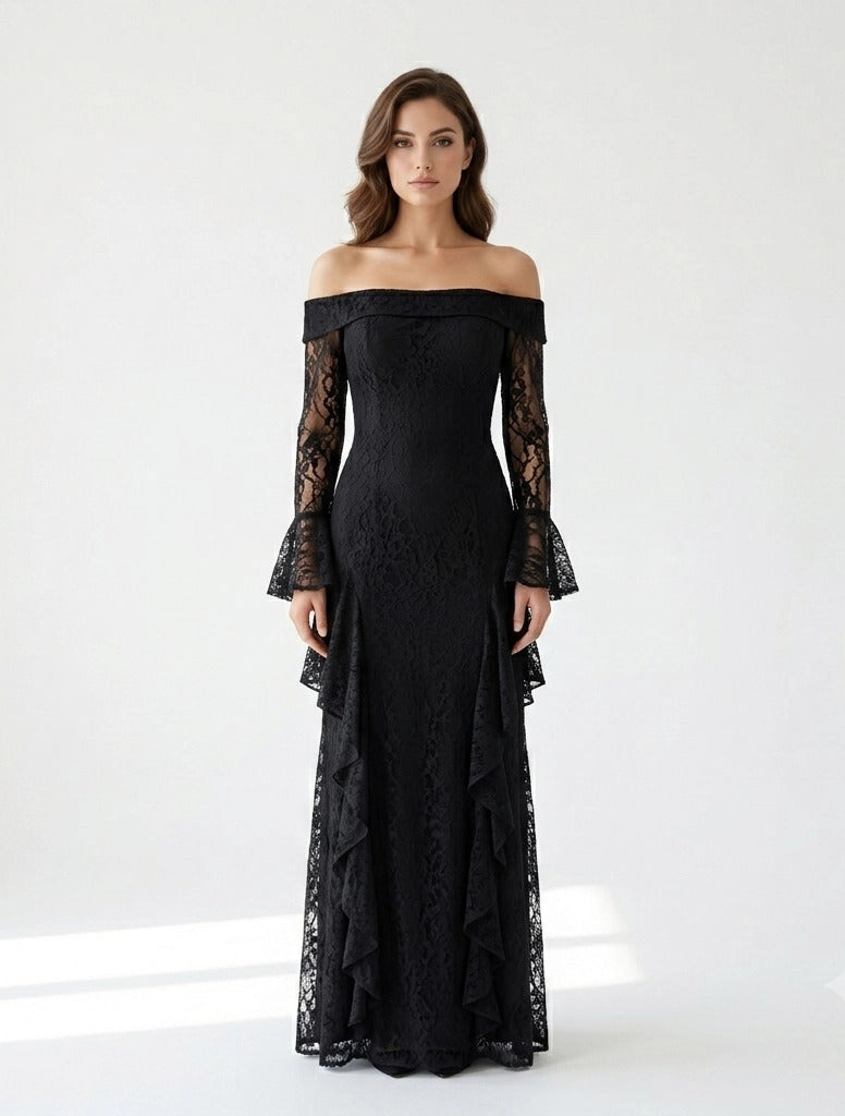 Draped Off Shoulder Corset Dantel Dress