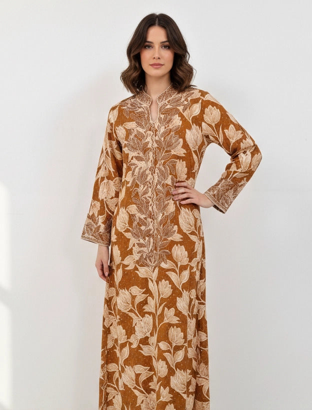 Ornate Leaf Velvet Abaya