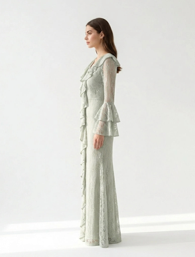 Corset Cutout Flare Sleeves Dantel Dress