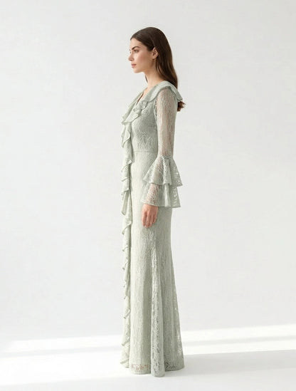 Corset Cutout Flare Sleeves Dantel Dress