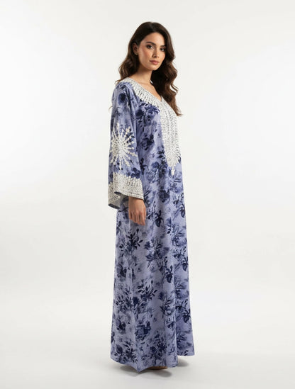 Lace-Trimmed Floral Jalabiya.