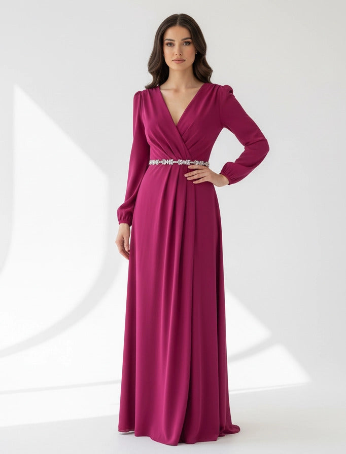 Jeweled Crystal-Bodice Crepe Gown.