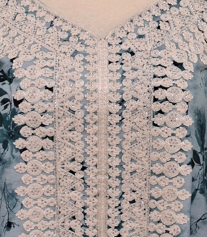 Lace-Trimmed Floral Jalabiya.