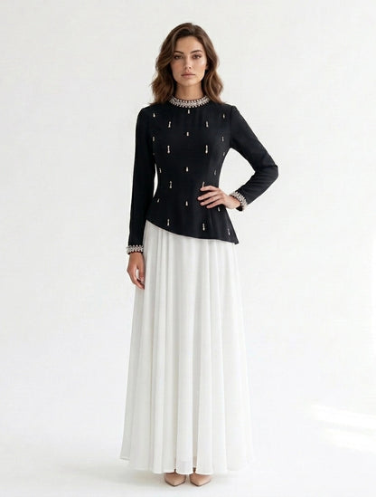 High Neck Crystal Neck Crepe Dress.