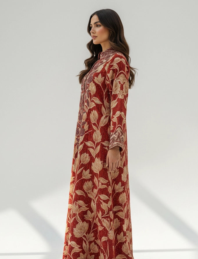 Ornate Leaf Velvet Abaya