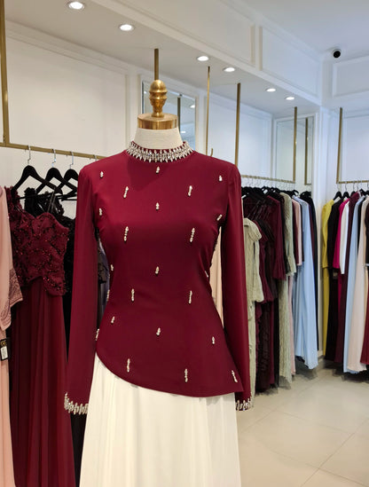 High Neck Crystal Neck Crepe Dress.