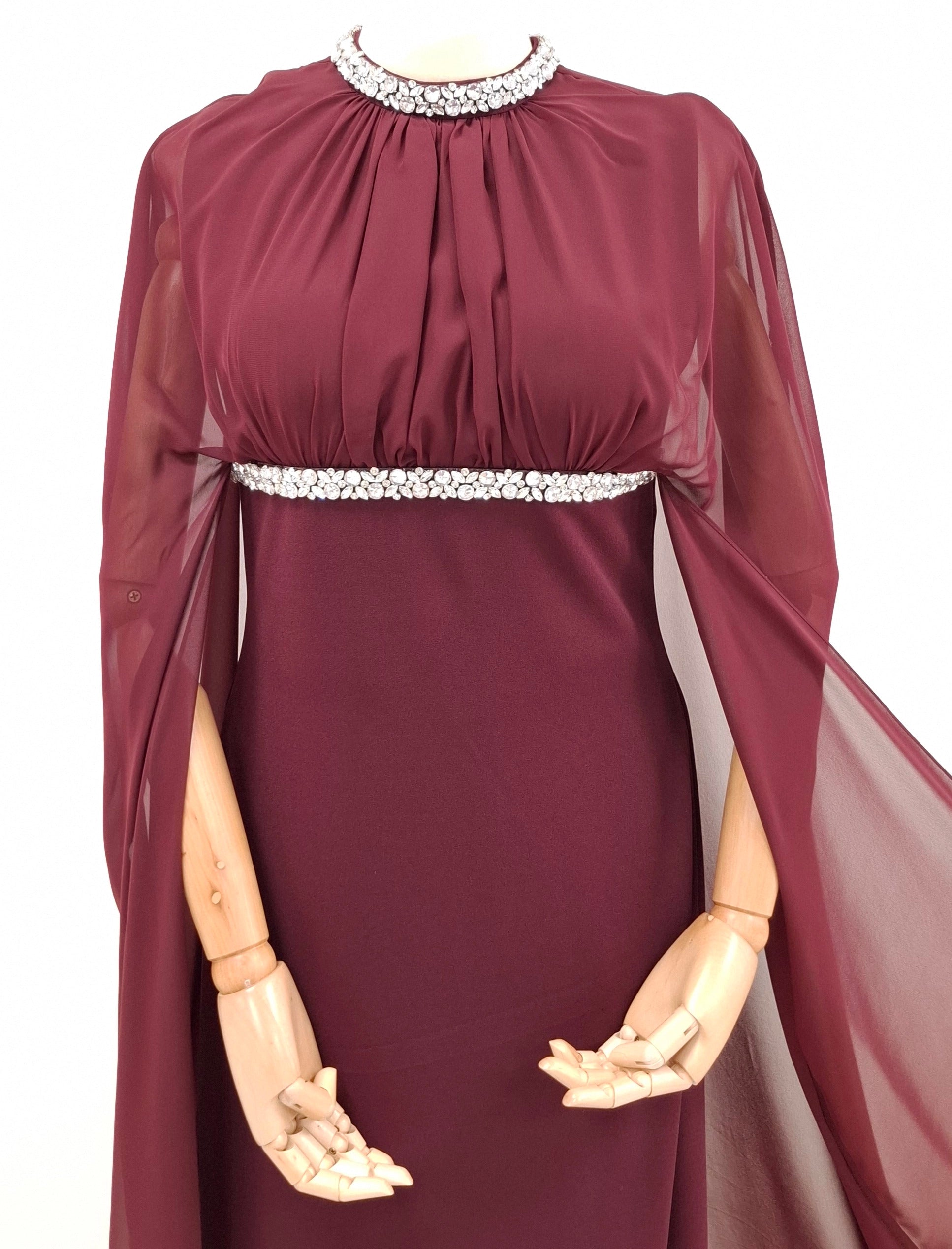 Embellished Neck Gathered Organza Dress