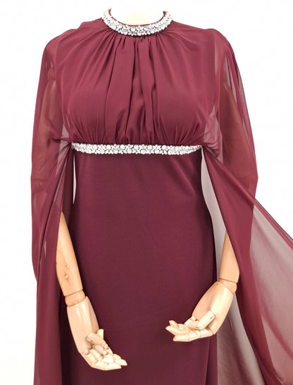 Embellished Neck Gathered Organza Dress