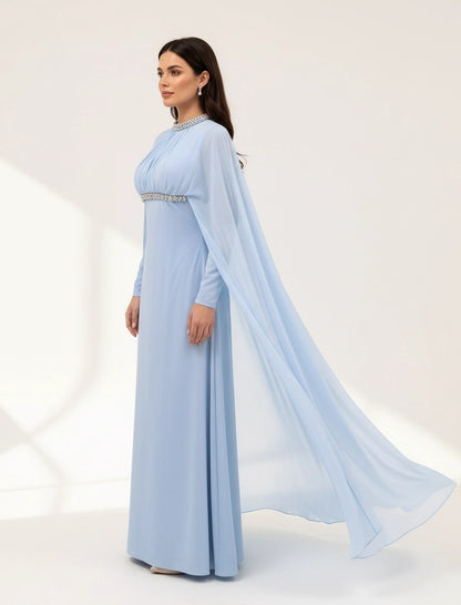 Embellished Neck Gathered Organza Dress
