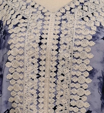 Lace-Trimmed Floral Jalabiya.