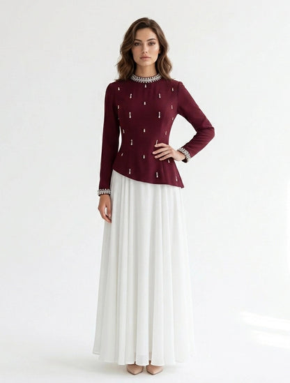 High Neck Crystal Neck Crepe Dress.