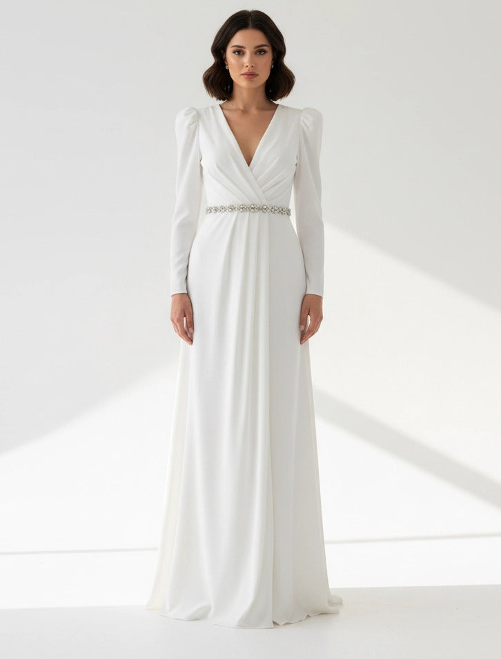 Jeweled Crystal-Bodice Crepe Gown.