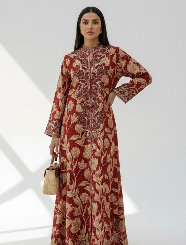 Ornate Leaf Velvet Abaya