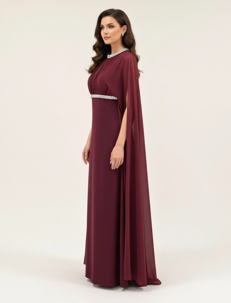 Embellished Neck Gathered Organza Dress
