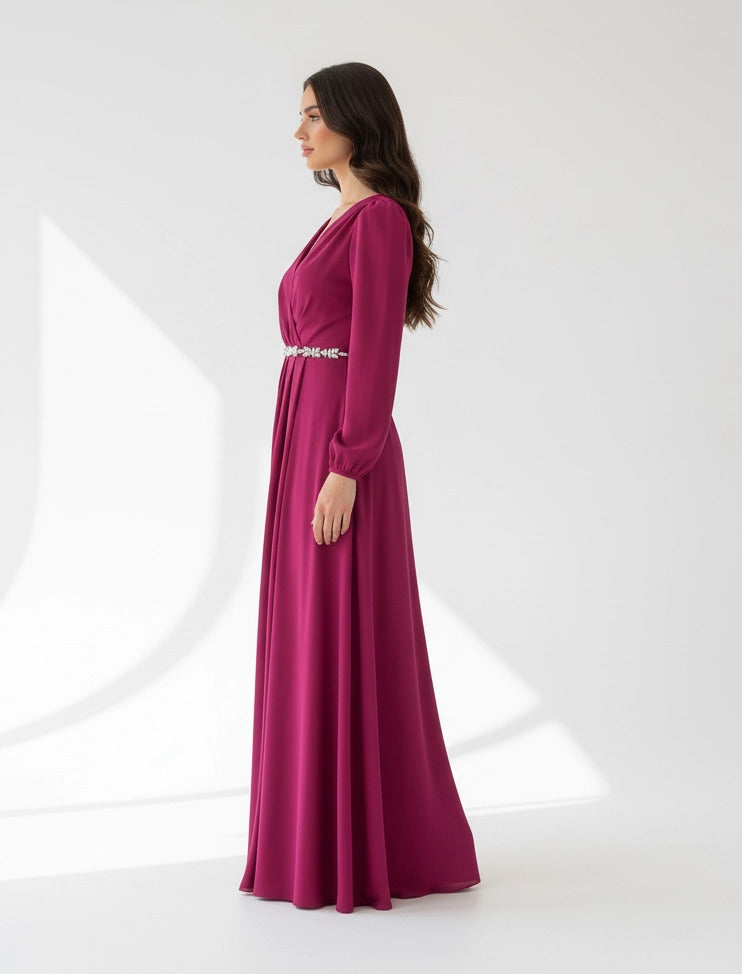 Jeweled Crystal-Bodice Crepe Gown.