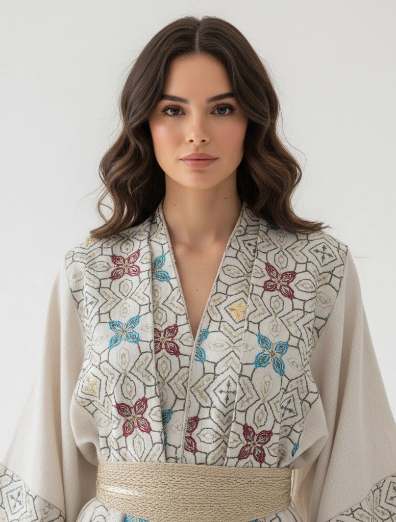 Mosaic Embroidered Pastel Bisht