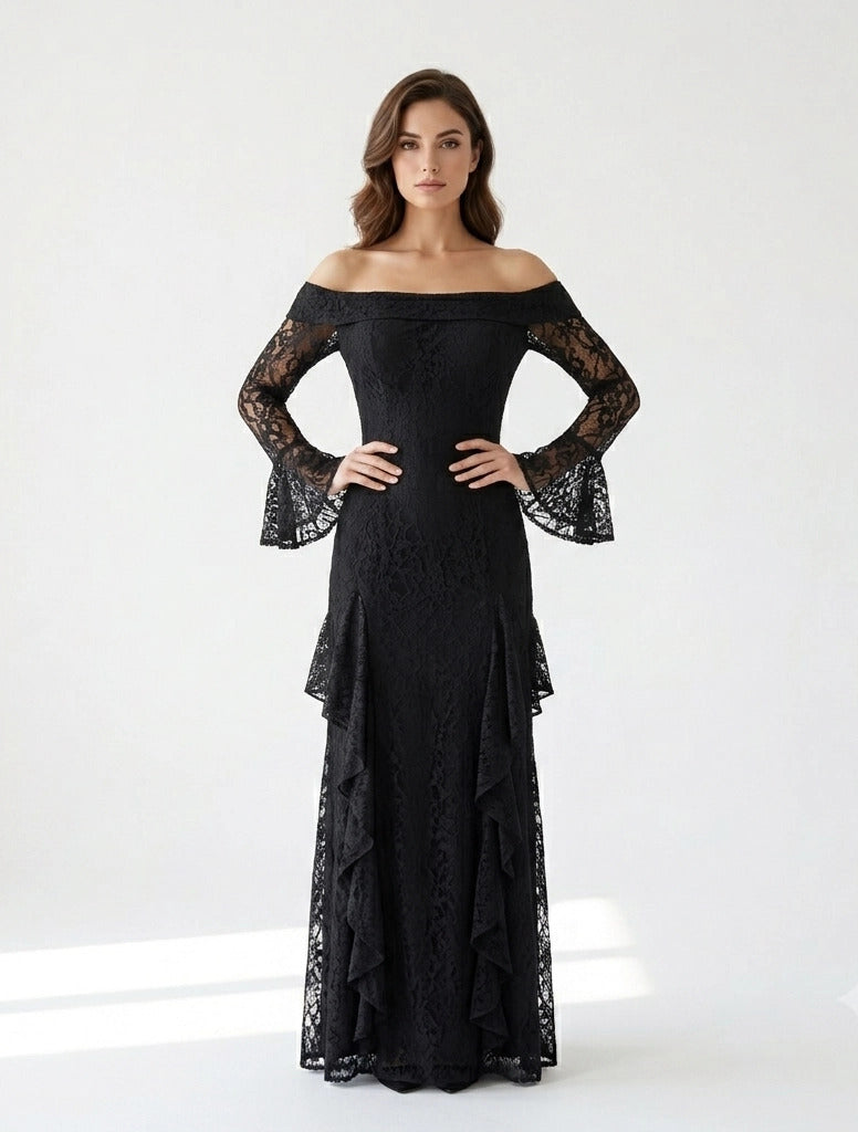 Draped Off Shoulder Corset Dantel Dress