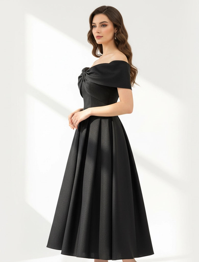 Off Shoulder Embellished A-Line Dress