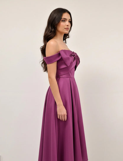 Off Shoulder Embellished A-Line Dress