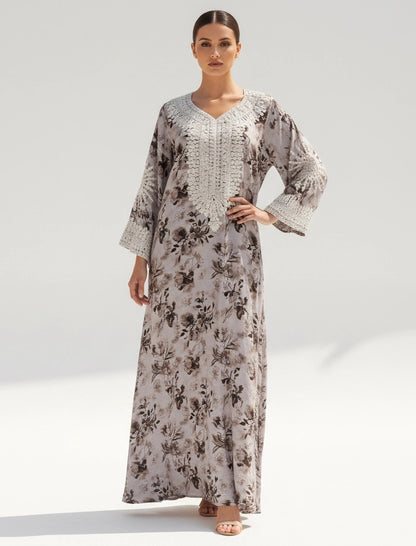 Lace-Trimmed Floral Jalabiya.