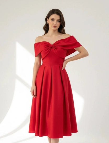 Off Shoulder Embellished A-Line Dress