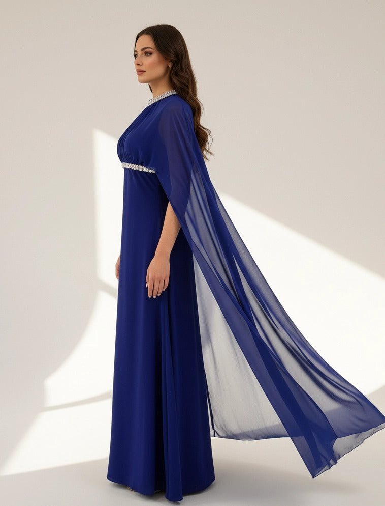 Embellished Neck Gathered Organza Dress