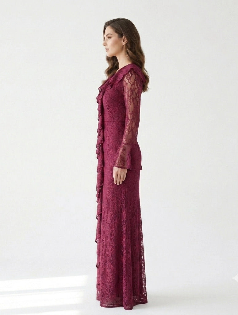 Corset Cutout Flare Sleeves Dantel Dress