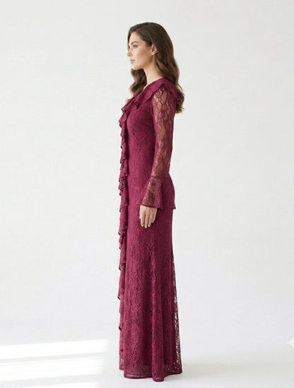 Corset Cutout Flare Sleeves Dantel Dress
