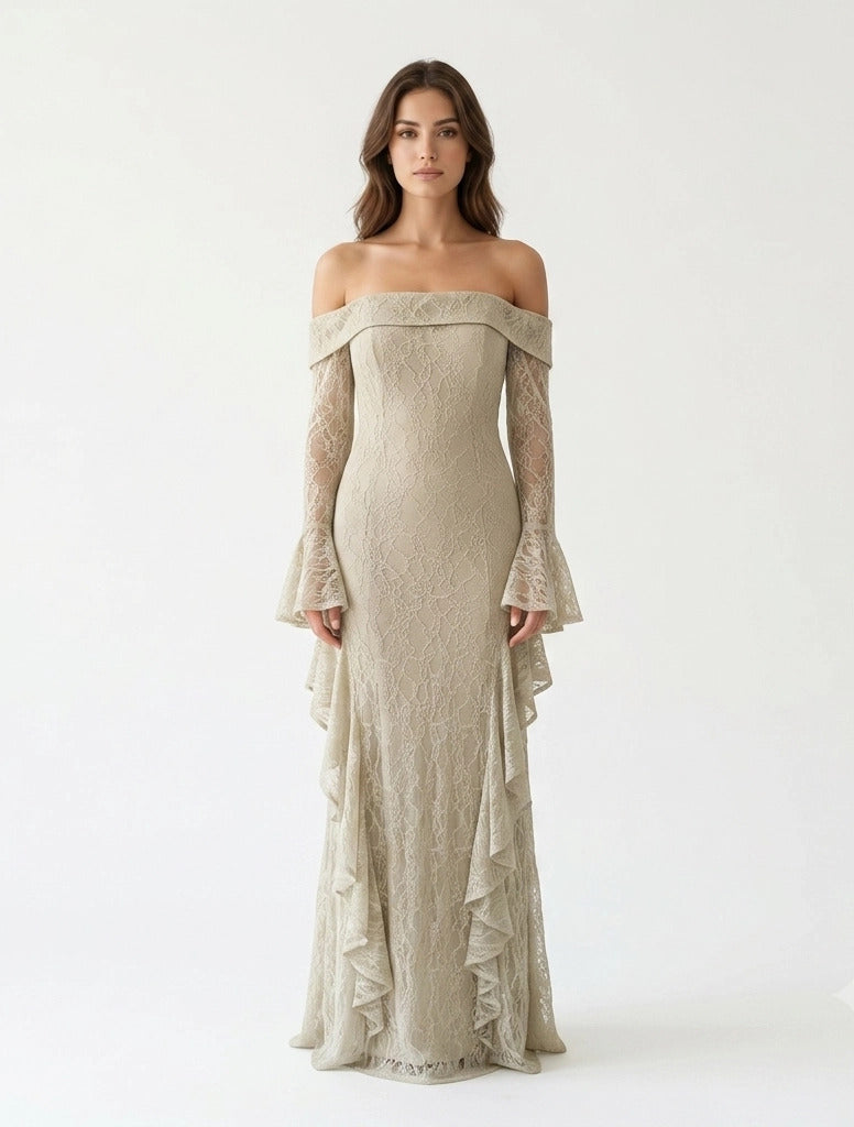 Draped Off Shoulder Corset Dantel Dress