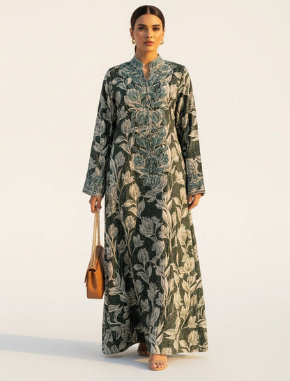 Ornate Leaf Velvet Abaya