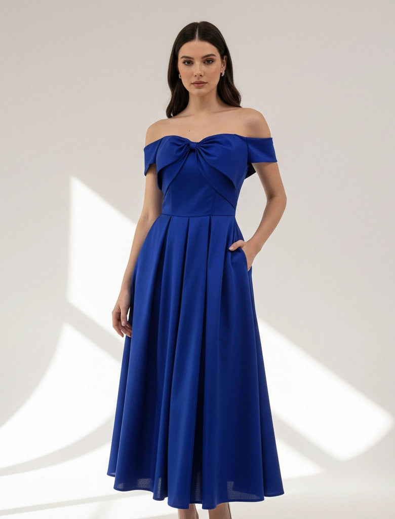 Off Shoulder Embellished A-Line Dress