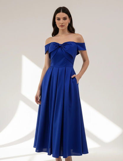 Off Shoulder Embellished A-Line Dress