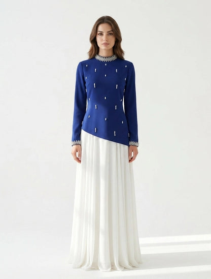 High Neck Crystal Neck Crepe Dress.