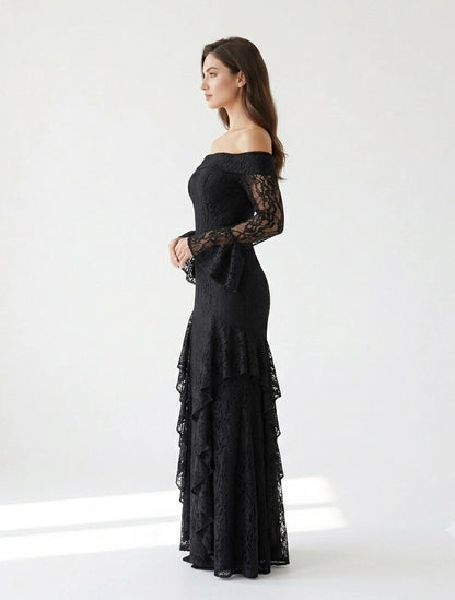 Draped Off Shoulder Corset Dantel Dress