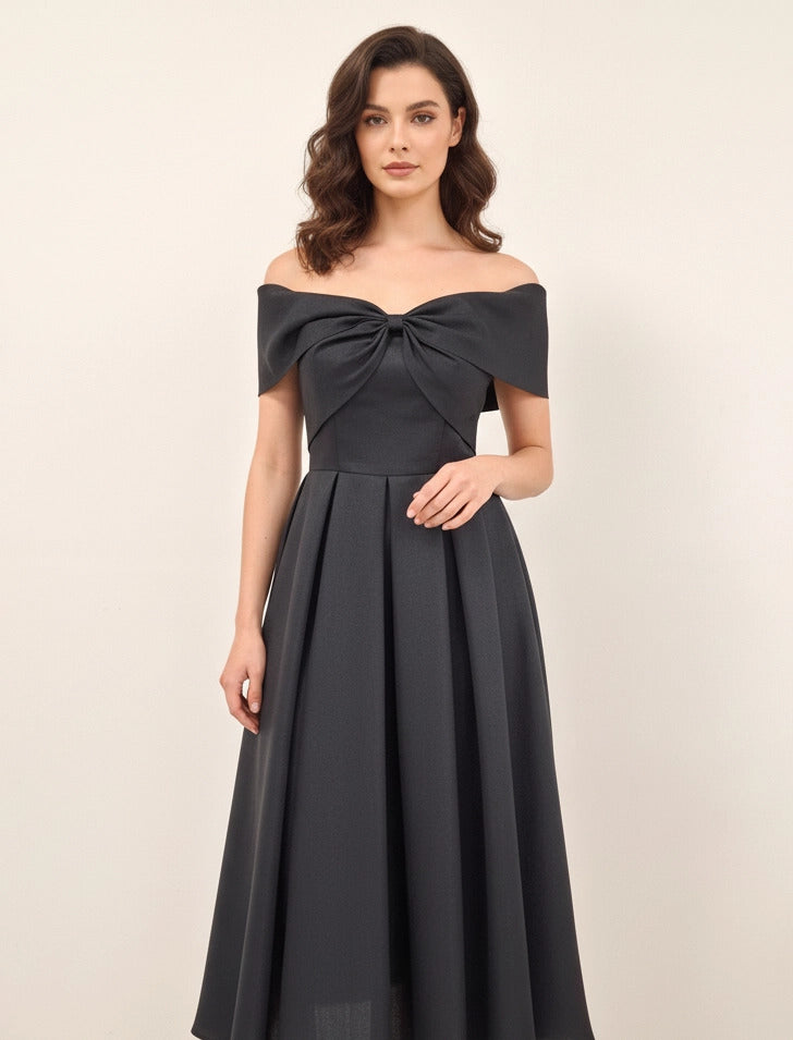 Off Shoulder Embellished A-Line Dress