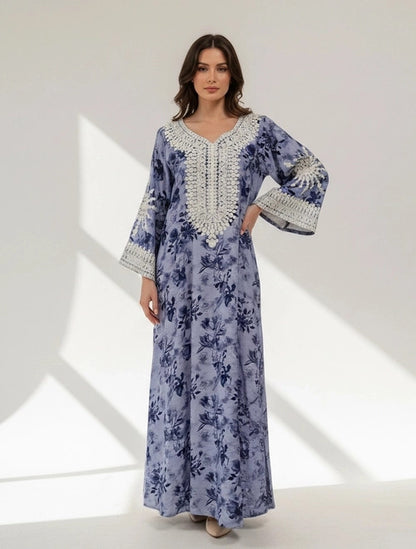 Lace-Trimmed Floral Jalabiya.
