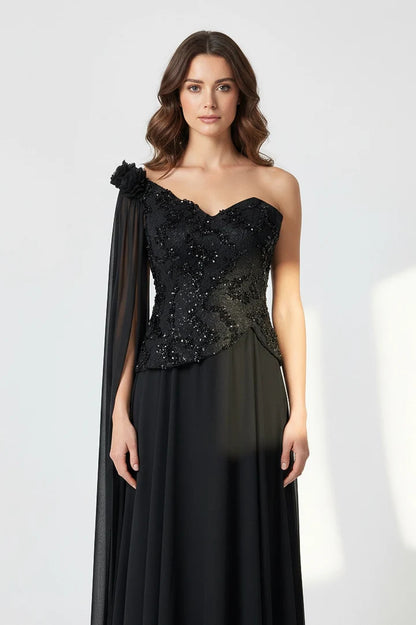 Sequin Dantel Shawl Plisse Chiffon Dress.
