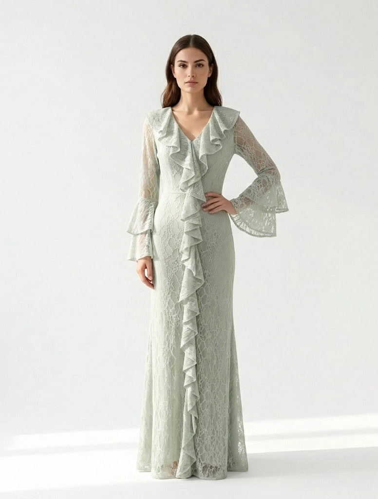 Corset Cutout Flare Sleeves Dantel Dress