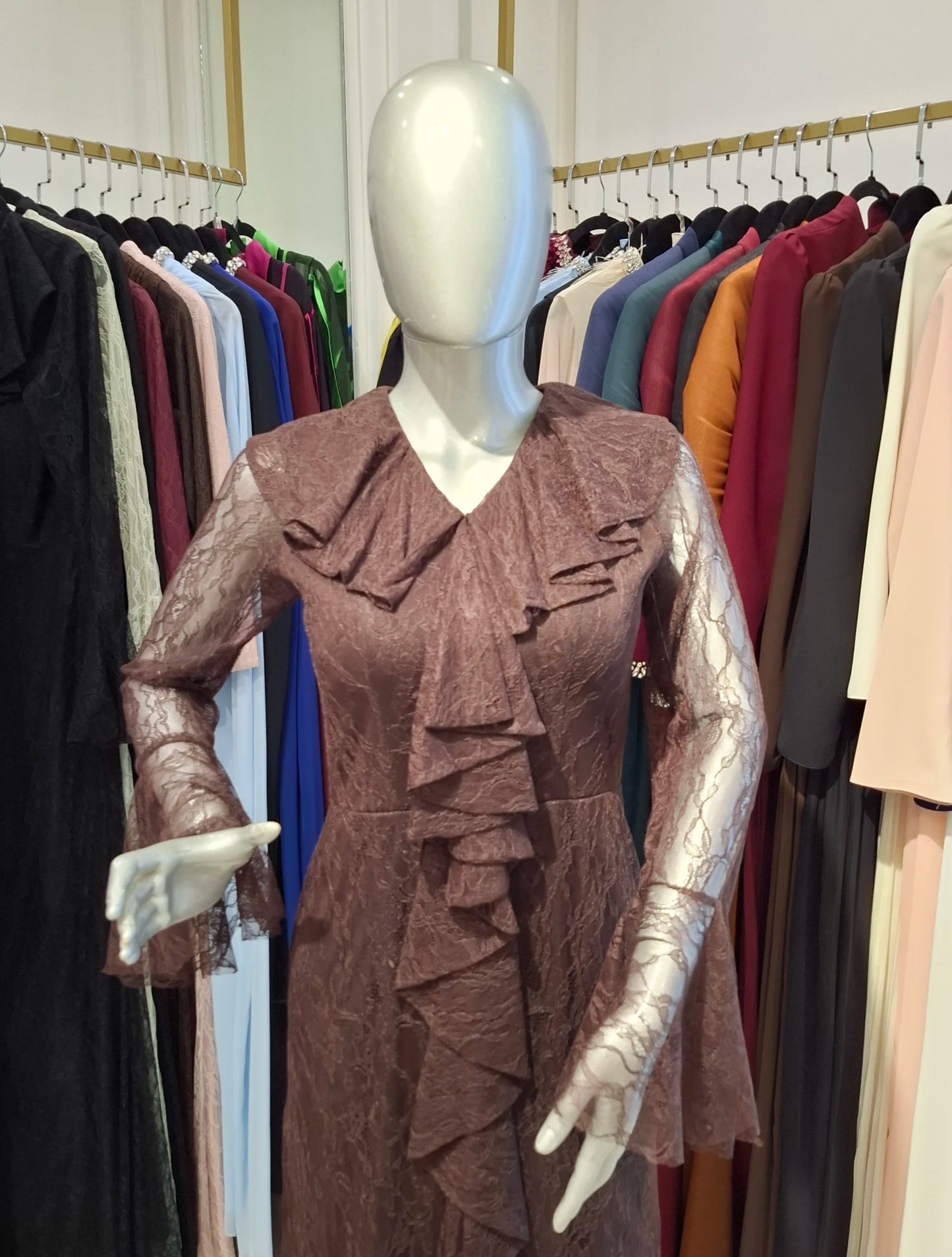 Corset Cutout Flare Sleeves Dantel Dress