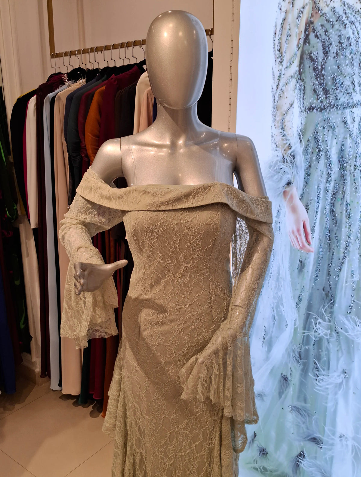 Draped Off Shoulder Corset Dantel Dress