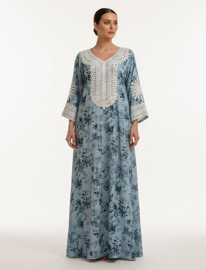 Lace-Trimmed Floral Jalabiya.