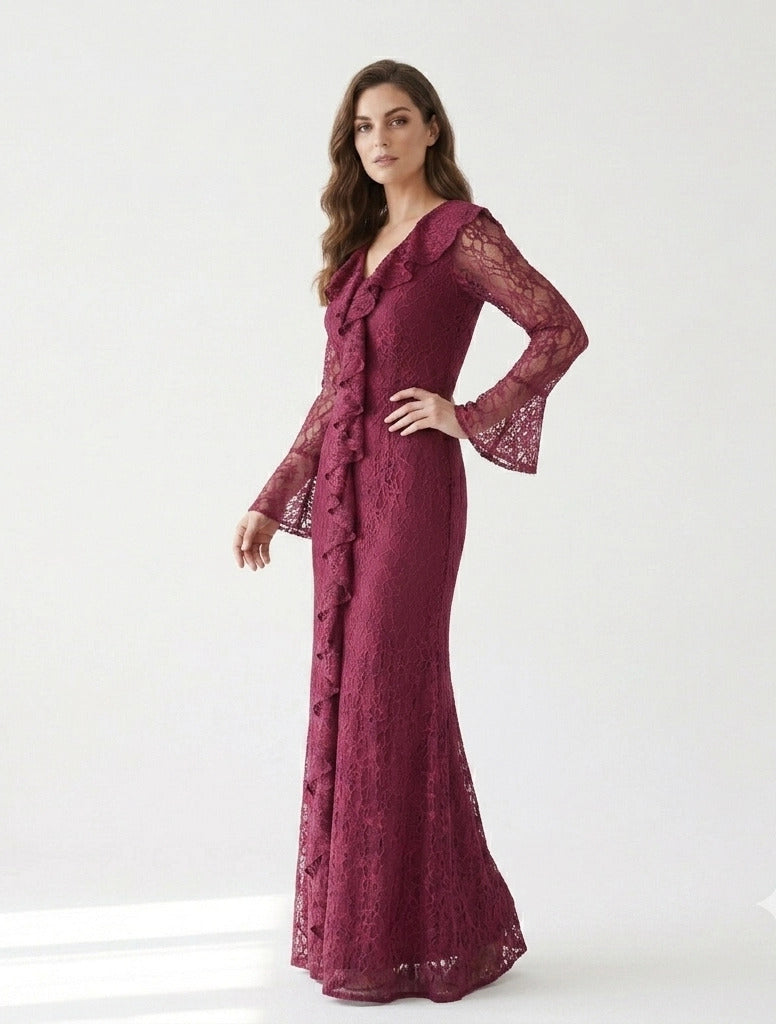 Corset Cutout Flare Sleeves Dantel Dress