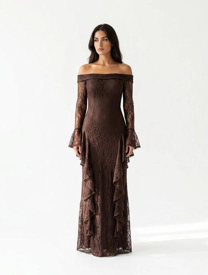 Draped Off Shoulder Corset Dantel Dress