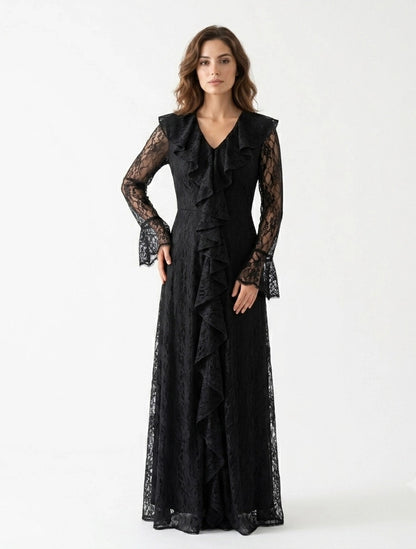 Corset Cutout Flare Sleeves Dantel Dress