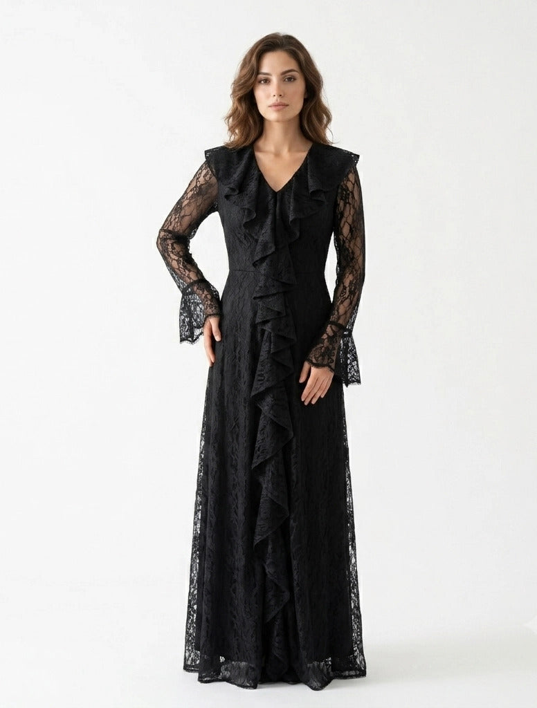 Corset Cutout Flare Sleeves Dantel Dress