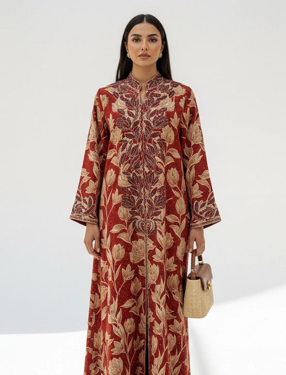 Ornate Leaf Velvet Abaya