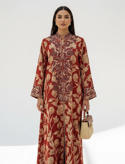Ornate Leaf Velvet Abaya