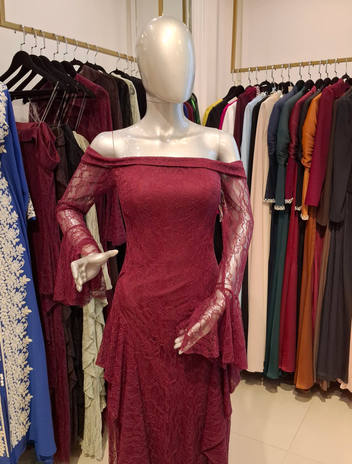 Draped Off Shoulder Corset Dantel Dress