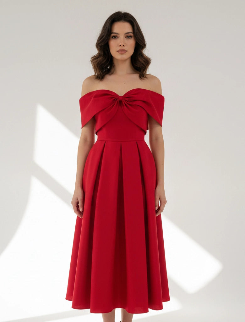 Off Shoulder Embellished A-Line Dress