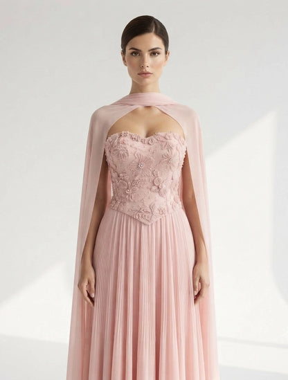 Corset Flower Details Plisse Skirt Chiffon.